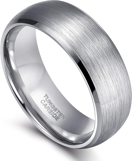 8mm Personalized Tungsten Ring for Men Brushed Classic Dome Tungsten Carbide Engagement Wedding Band Customized Promise Ring