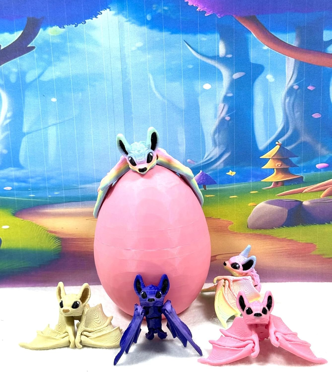 5Pcs 3D Printed Bat with Eggs, 3D Printed Egg, Articulated Fidget Toys for Halloween Decor, Colorful Articulated Bats Party Decorations