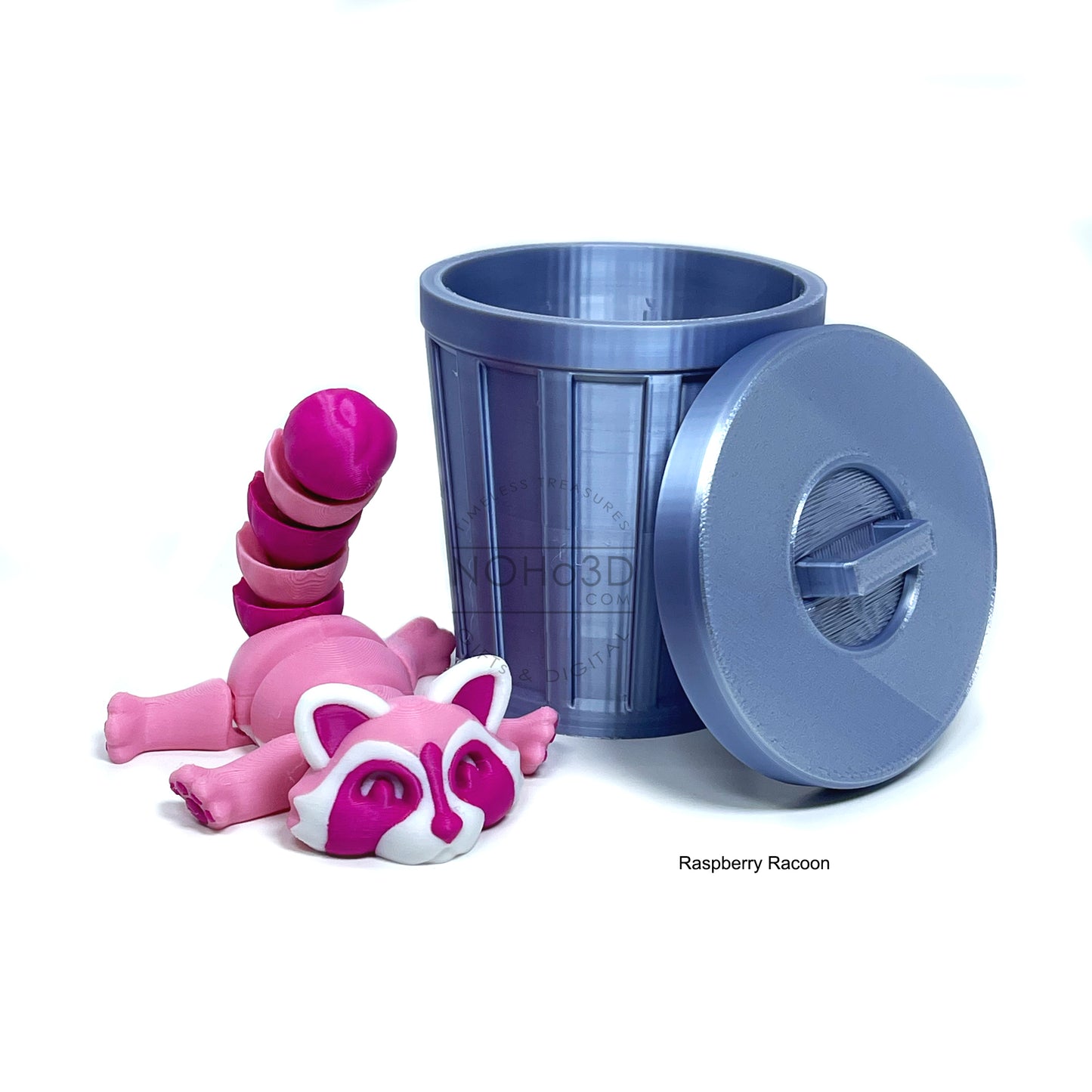 3D Printed Racoon with Trashcan, Articulated Multi Color Trash Panda Racoons, Tiny Fidget Animal Figures, Fidget ADHD Autism Toy AR002