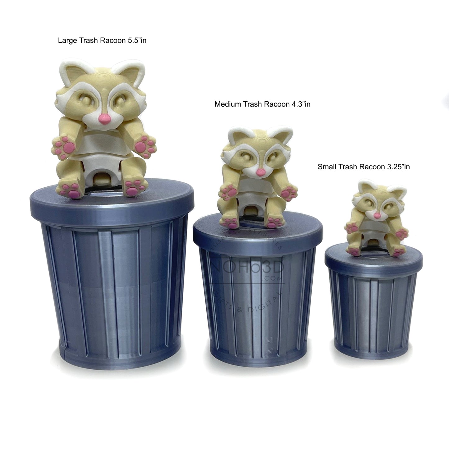 3D Printed Racoon with Trashcan, Articulated Albino Trash Panda Racoons, Tiny Fidget Animal Figures, Fidget ADHD Autism Toy AR003-SET