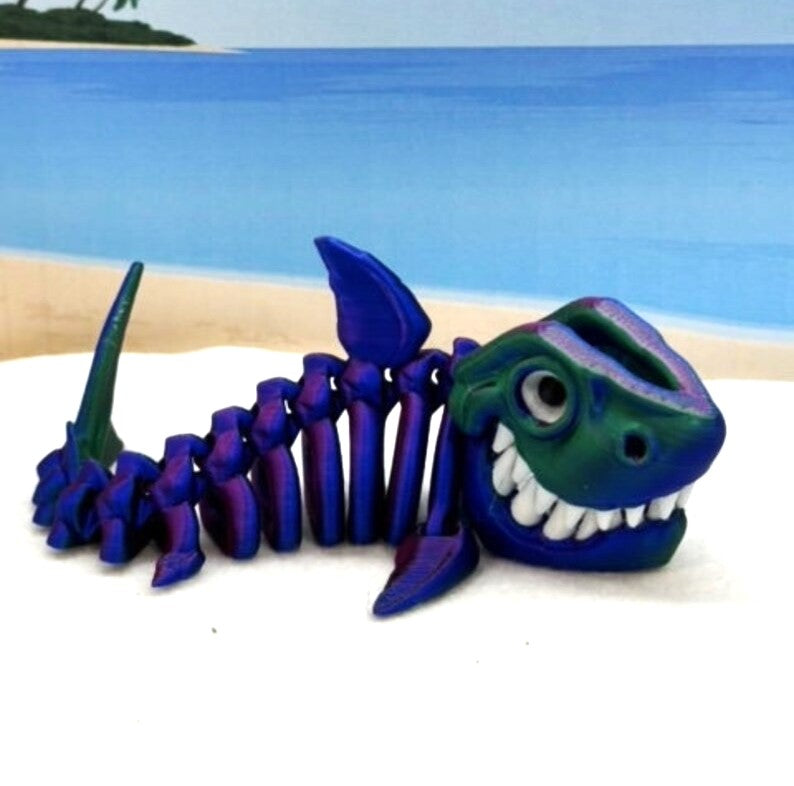 3D Printed Skeleton Shark, 7" Articulated Shark Toy, Red Green Blue Shark Toy, Fidget ADHD Autism Toy ASS001-RGB