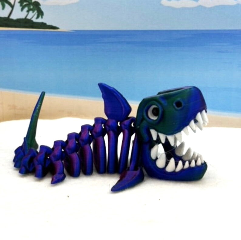 3D Printed Skeleton Shark, 7" Articulated Shark Toy, Red Green Blue Shark Toy, Fidget ADHD Autism Toy ASS001-RGB