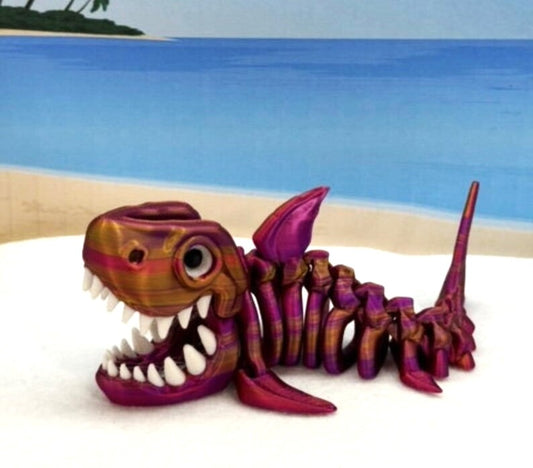 3D Printed Skeleton Shark, 7" Articulated Shark Toy, Red Purple Gold Shark Toy, Fidget ADHD Autism Toy ASS001-RPG