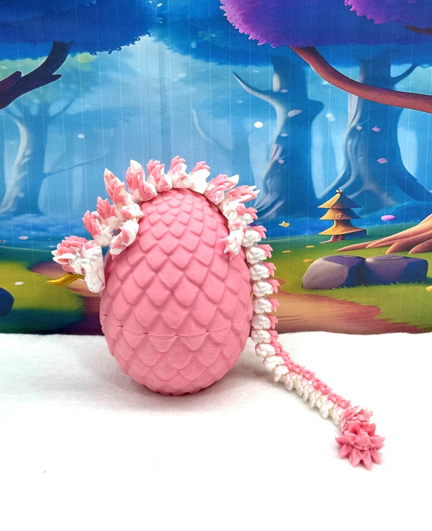 3D Printed Dragon with Egg, Articulated White and Pink Unicorn Dragon, Fidget ADHD Dragon Toy - D051-PE