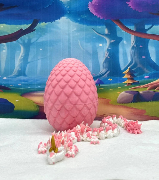 3D Printed Dragon with Egg, Articulated White and Pink Unicorn Dragon, Fidget ADHD Dragon Toy - D051-PE