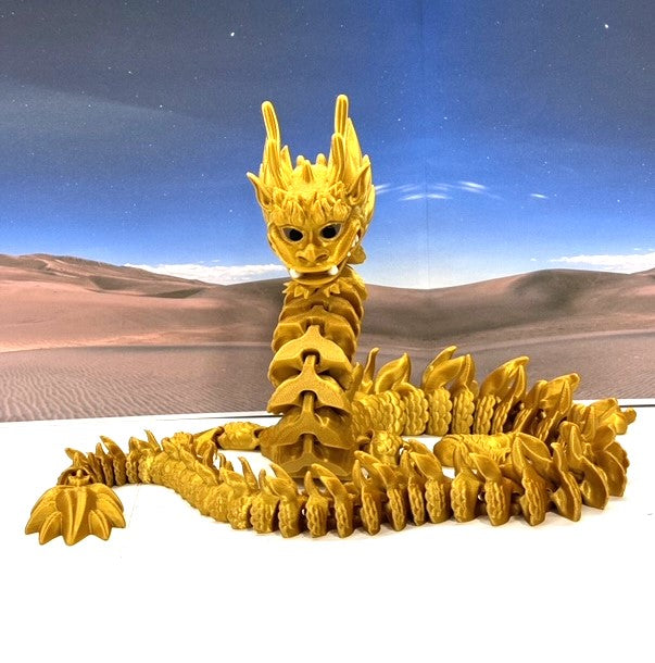 3D Printed Dragon, Articulated Imperial Dragon, 13" Gold Dragon, Fidget ADHD Autism Toy, Executive Desk Toy - ID001-Gold