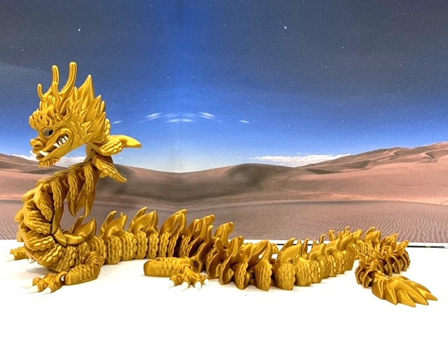 3D Printed Dragon, Articulated Imperial Dragon, 13" Gold Dragon, Fidget ADHD Autism Toy, Executive Desk Toy - ID001-Gold