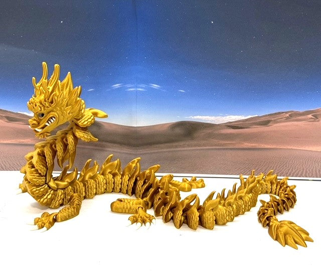 3D Printed Dragon, Articulated Imperial Dragon, 13" Gold Dragon, Fidget ADHD Autism Toy, Executive Desk Toy - ID001-Gold