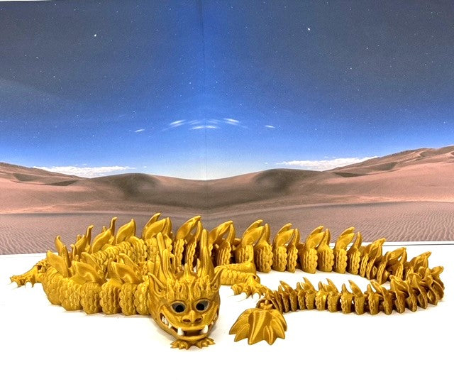 3D Printed Dragon, Articulated Imperial Dragon, 13" Gold Dragon, Fidget ADHD Autism Toy, Executive Desk Toy - ID001-Gold