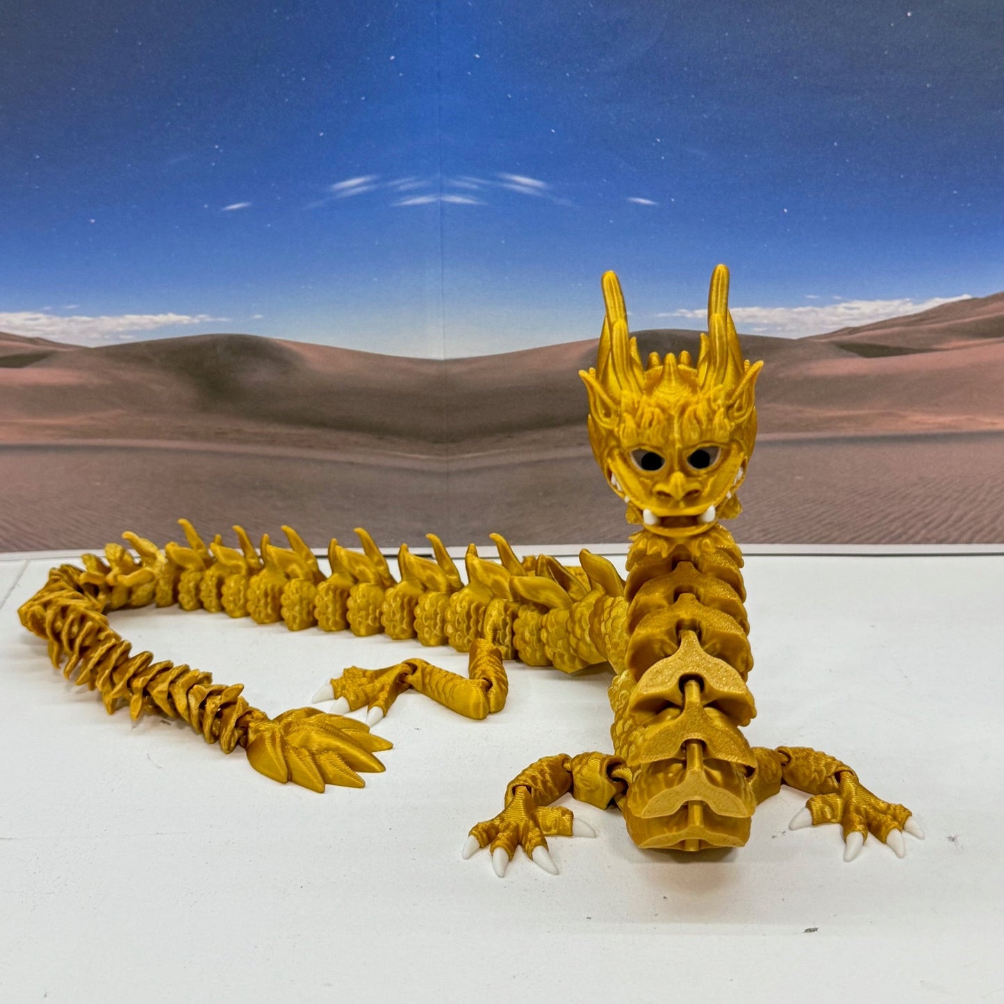 3D Printed Dragon, Articulated Imperial Dragon, 13" Gold Dragon, Fidget ADHD Autism Toy, Executive Desk Toy - ID001-Gold