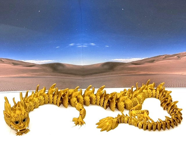 3D Printed Dragon, Articulated Imperial Dragon, 13" Gold Dragon, Fidget ADHD Autism Toy, Executive Desk Toy - ID001-Gold