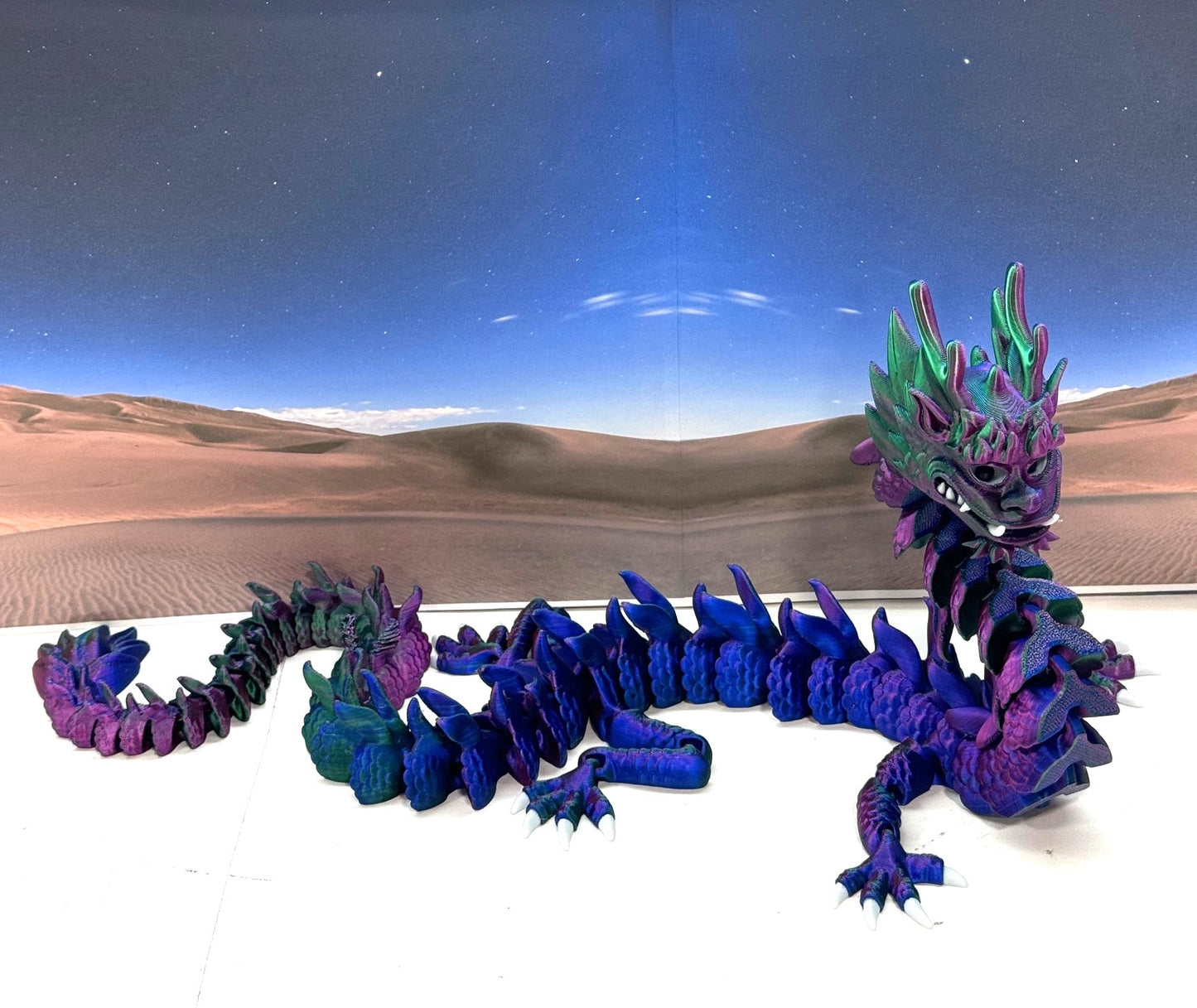 3D Printed Dragon, Articulated Imperial Dragon, 13" Red Green Blue Dragon, Fidget ADHD Autism Toy, Executive Desk Toy - ID001-RGB