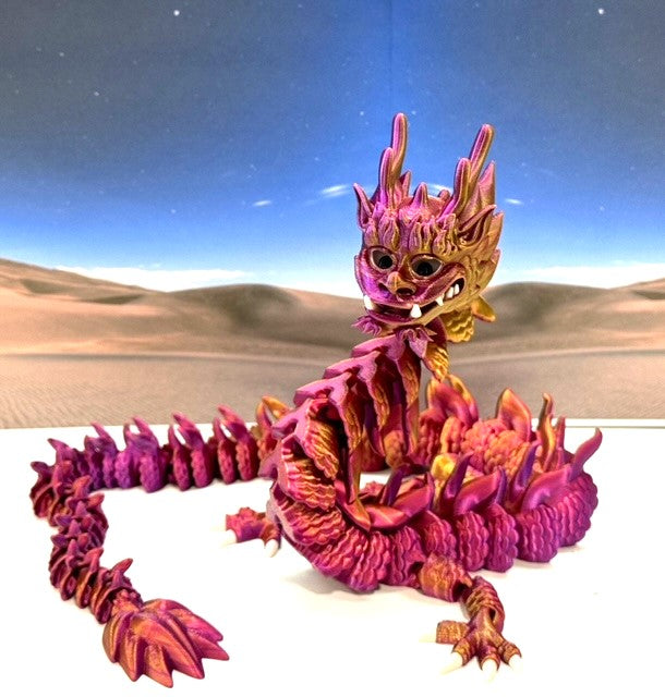 3D Printed Dragon, Articulated Imperial Dragon, 13" Red Purple Gold Dragon, Fidget ADHD Autism Toy, Executive Desk Toy - ID001-RPG