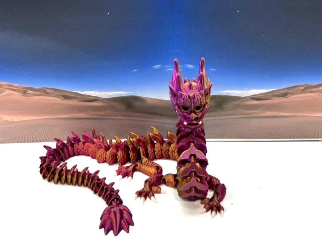 3D Printed Dragon, Articulated Imperial Dragon, 13" Red Purple Gold Dragon, Fidget ADHD Autism Toy, Executive Desk Toy - ID001-RPG