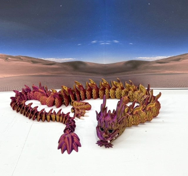 3D Printed Dragon, Articulated Imperial Dragon, 13" Red Purple Gold Dragon, Fidget ADHD Autism Toy, Executive Desk Toy - ID001-RPG