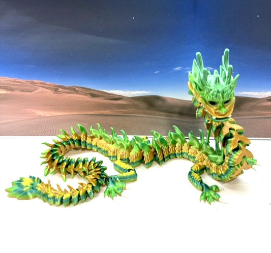 3D Printed Dragon, Articulated Imperial Dragon, 13" Yellow and Green Dragon, Fidget ADHD Autism Toy, Executive Desk Toy - ID001-YG