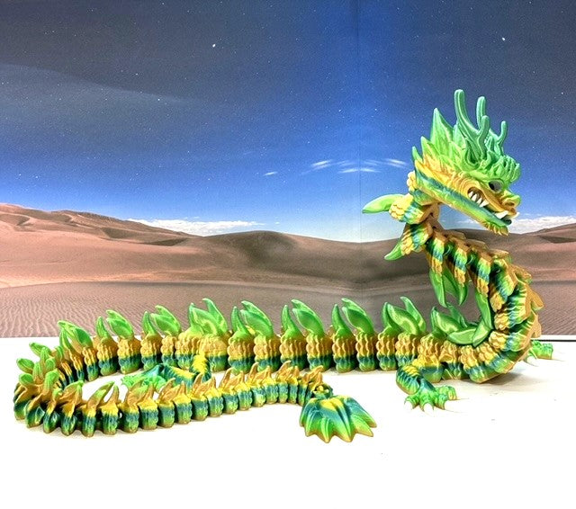 3D Printed Dragon, Articulated Imperial Dragon, 13" Yellow and Green Dragon, Fidget ADHD Autism Toy, Executive Desk Toy - ID001-YG