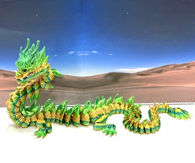 3D Printed Dragon, Articulated Imperial Dragon, 13" Yellow and Green Dragon, Fidget ADHD Autism Toy, Executive Desk Toy - ID001-YG