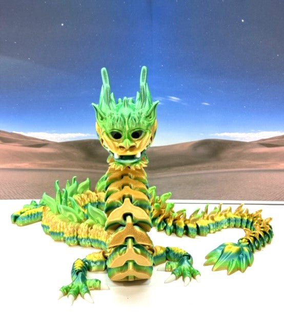 3D Printed Dragon, Articulated Imperial Dragon, 13" Yellow and Green Dragon, Fidget ADHD Autism Toy, Executive Desk Toy - ID001-YG