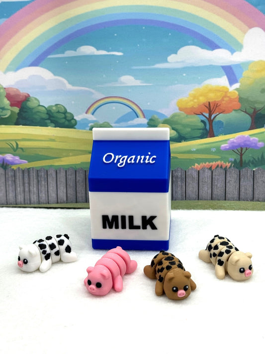 5pcs Mini Pigs with Milk Carton, 3D Printed Articulated Fidget Mini Pigs Figures, Party Decorations MP001-4X