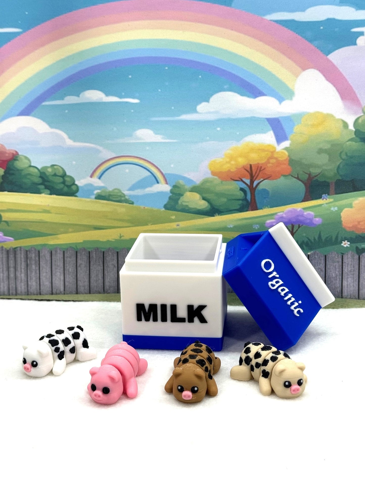 5pcs Mini Pigs with Milk Carton, 3D Printed Articulated Fidget Mini Pigs Figures, Party Decorations MP001-4X