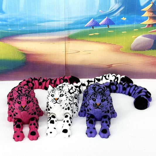3pcs 3D Printed Snow Leopard, 6.5" Wild Animal Creature Toy, Articulated Fidget Animal for Home Office Executive Desk Decoration ASL001-3X