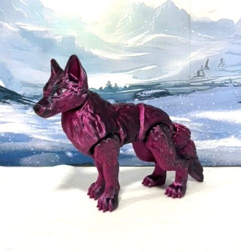 Articulated Wolf Toy, 3D Printed Wolf, 4.75" Black and Rose Red Executive Desk Decor, Fidget Toy