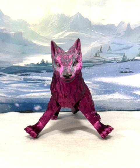 Articulated Wolf Toy, 3D Printed Wolf, 4.75" Black and Rose Red Executive Desk Decor, Fidget Toy