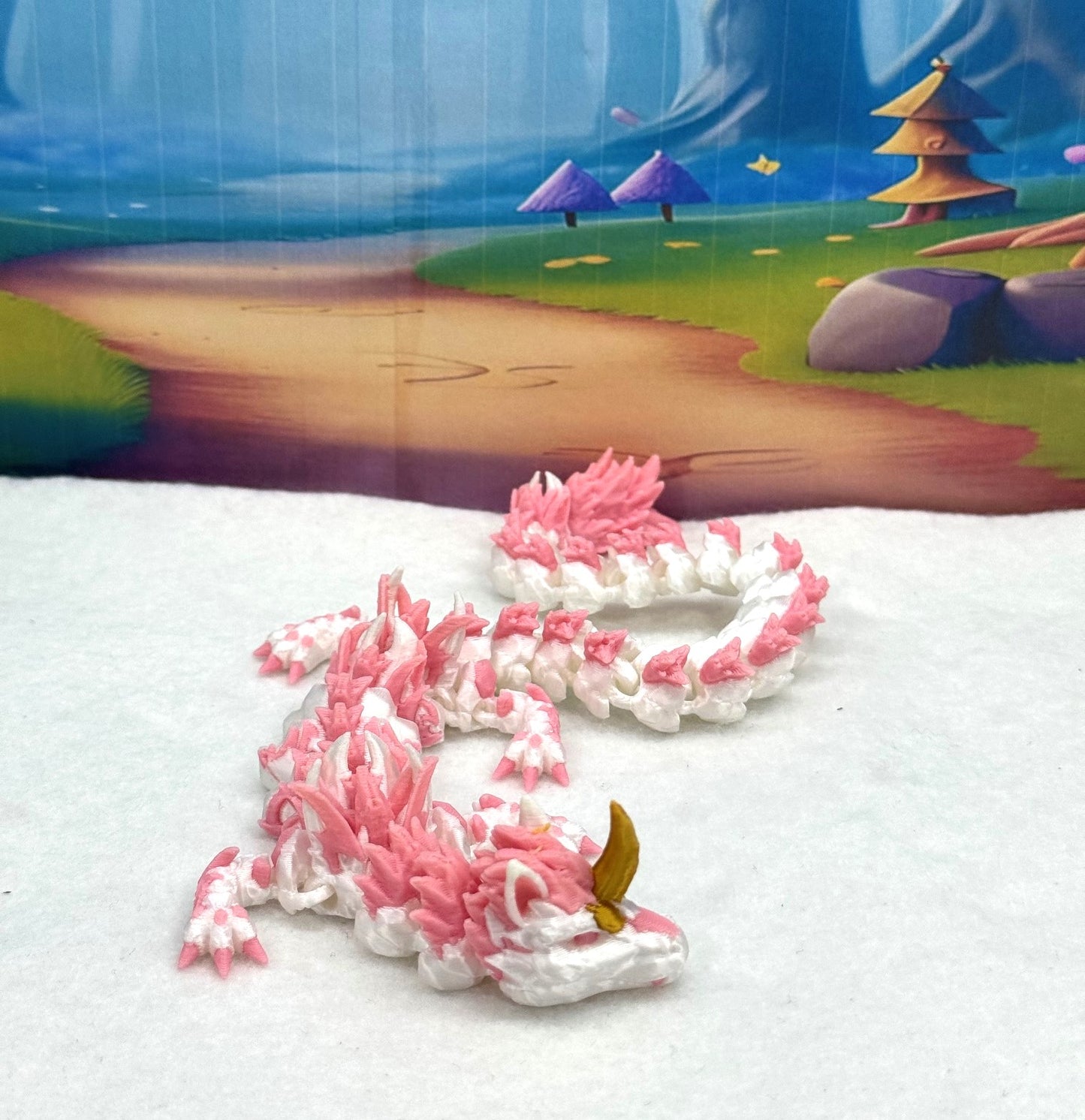 3D Printed Dragon with Egg, Articulated White and Pink Unicorn Dragon, Fidget ADHD Dragon Toy - D051-WE