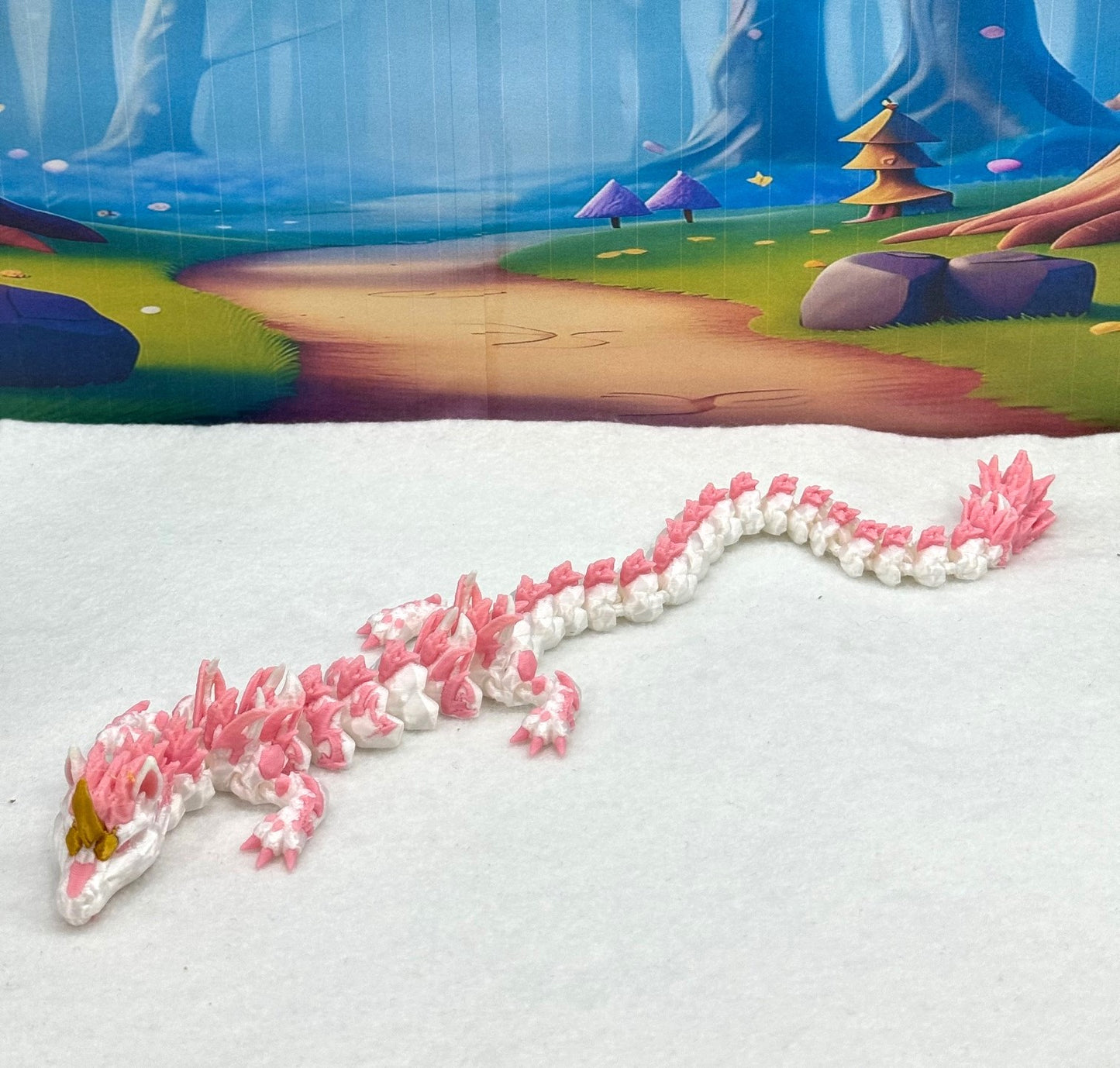 3D Printed Dragon with Egg, Articulated White and Pink Unicorn Dragon, Fidget ADHD Dragon Toy - D051-WE