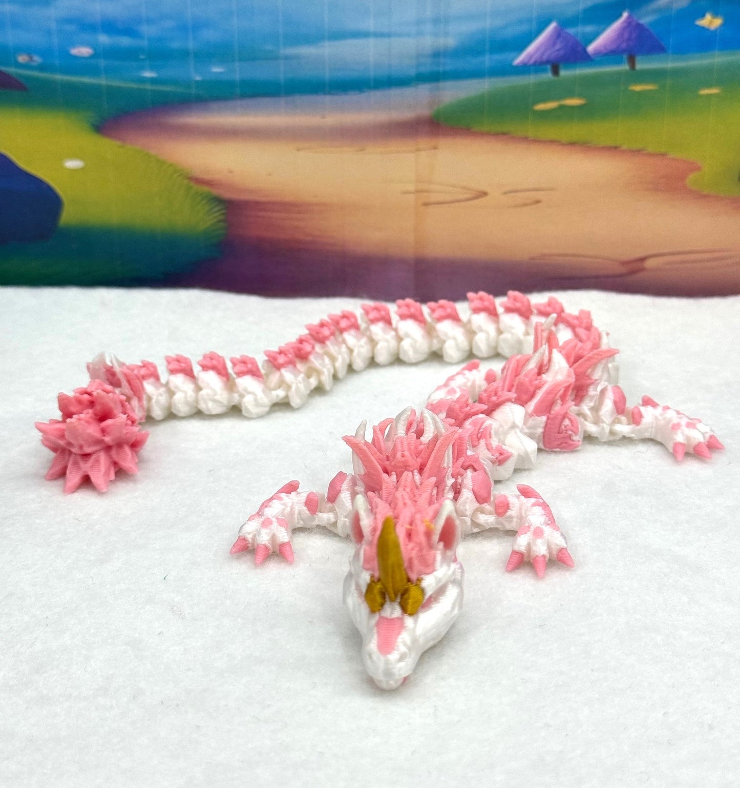 3D Printed Dragon with Egg, Articulated White and Pink Unicorn Dragon, Fidget ADHD Dragon Toy - D051-WE