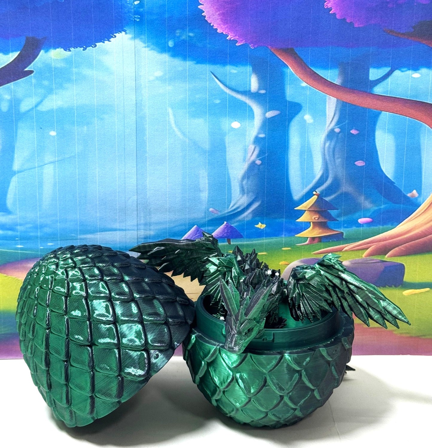 Articulated Black and Green Crystal Winged Dragon, 3D Printed Dragon with Egg, Fidget Dragon Toy - CW013-BG