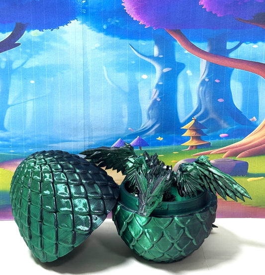 Articulated Black and Green Crystal Winged Dragon, 3D Printed Dragon with Egg, Fidget Dragon Toy - CW013-BG