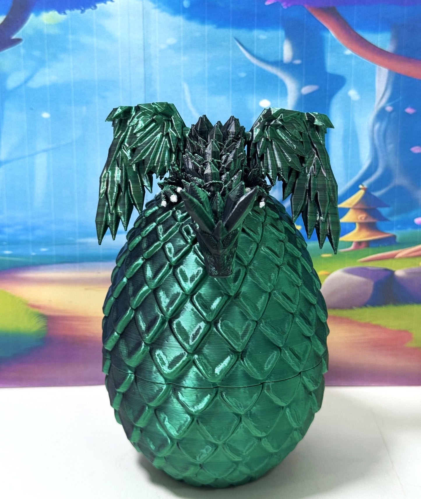 Articulated Black and Green Crystal Winged Dragon, 3D Printed Dragon with Egg, Fidget Dragon Toy - CW013-BG