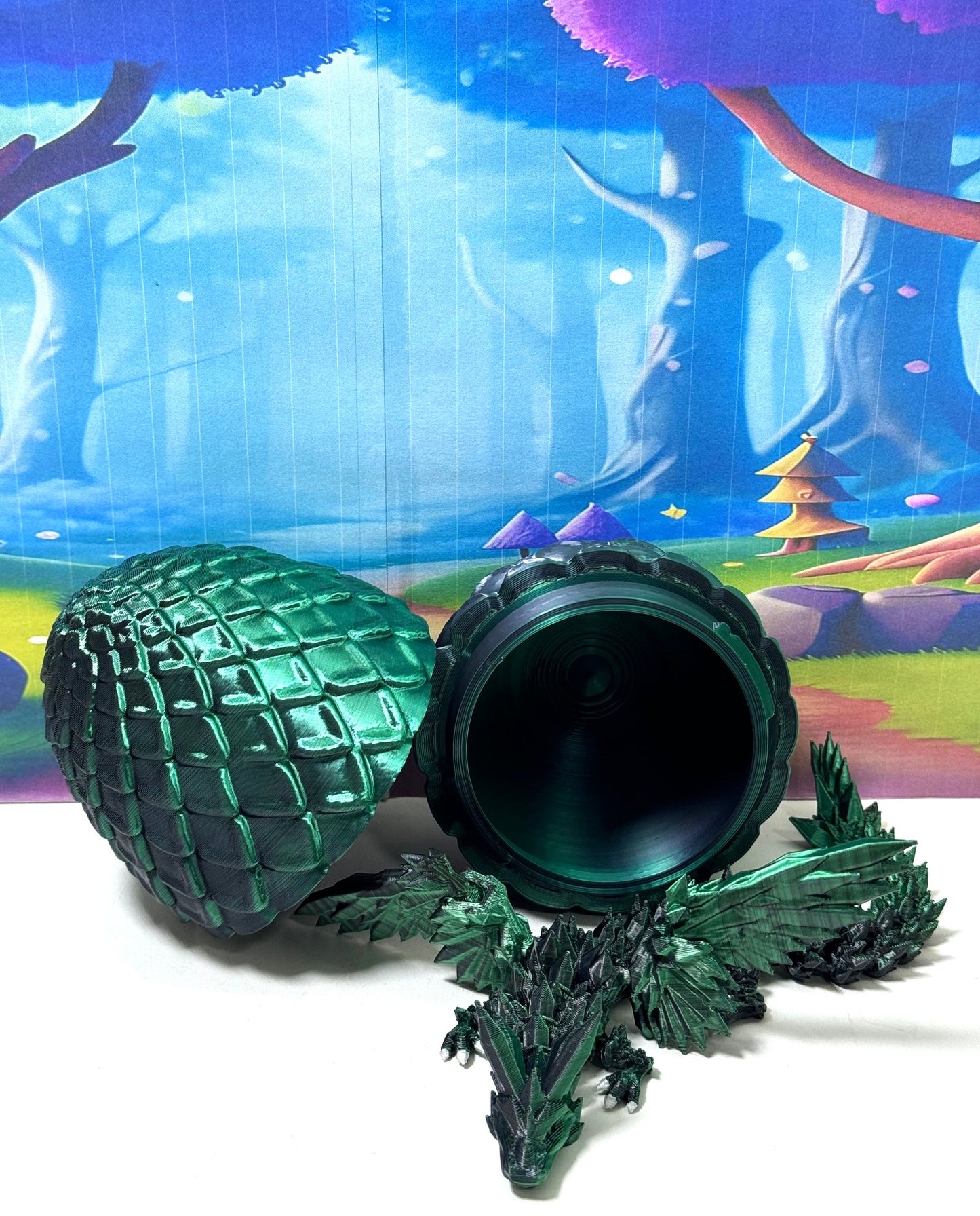 Articulated Black and Green Crystal Winged Dragon, 3D Printed Dragon with Egg, Fidget Dragon Toy - CW013-BG