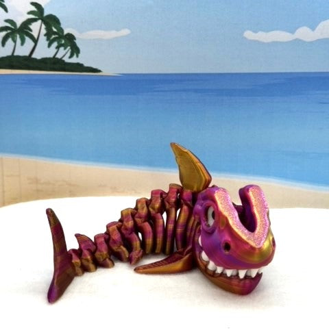 3D Printed Skeleton Shark, 7" Articulated Shark Toy, Red Purple Gold Shark Toy, Fidget ADHD Autism Toy ASS001-RPG