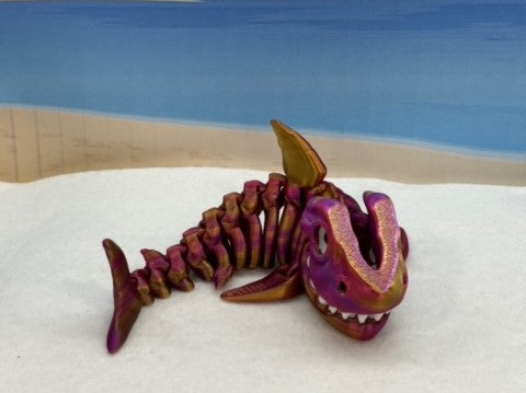 3D Printed Skeleton Shark, 7" Articulated Shark Toy, Red Purple Gold Shark Toy, Fidget ADHD Autism Toy ASS001-RPG