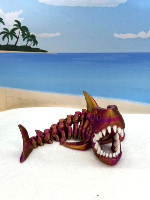 3D Printed Skeleton Shark, 7" Articulated Shark Toy, Red Purple Gold Shark Toy, Fidget ADHD Autism Toy ASS001-RPG