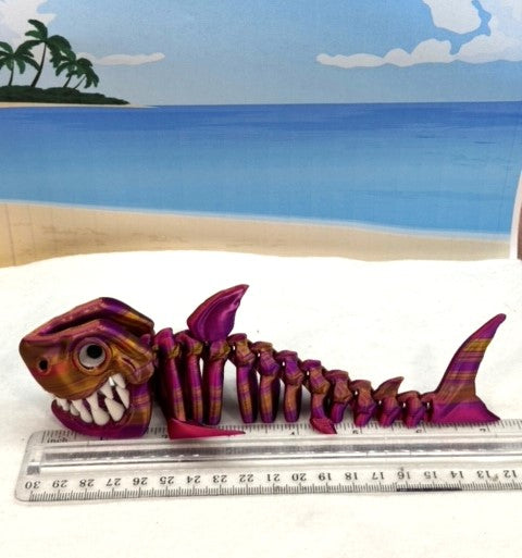 3D Printed Skeleton Shark, 7" Articulated Shark Toy, Red Purple Gold Shark Toy, Fidget ADHD Autism Toy ASS001-RPG
