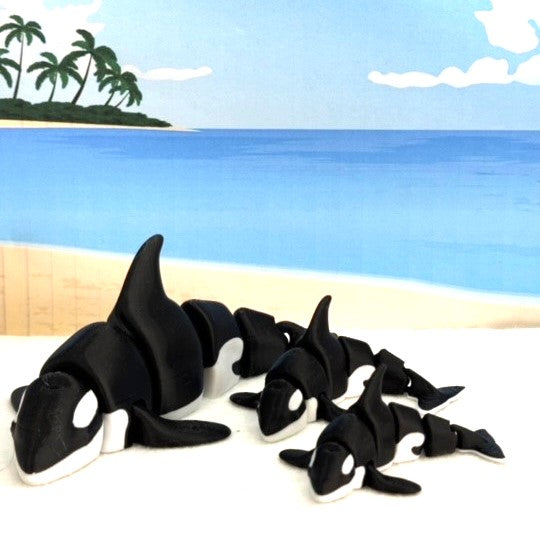 3 pcs 3D Printed Orca, Articulated Orca Killer Whale, Sea Creatures, Executive Desk Decor, Fidget Toy for ADHD/Autism - AORCA-SET