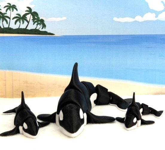 3 pcs 3D Printed Orca, Articulated Orca Killer Whale, Sea Creatures, Executive Desk Decor, Fidget Toy for ADHD/Autism - AORCA-SET