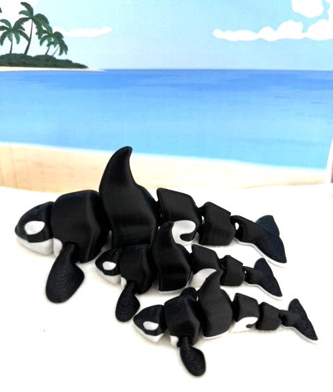 3 pcs 3D Printed Orca, Articulated Orca Killer Whale, Sea Creatures, Executive Desk Decor, Fidget Toy for ADHD/Autism - AORCA-SET