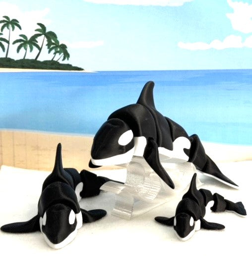 3 pcs 3D Printed Orca, Articulated Orca Killer Whale, Sea Creatures, Executive Desk Decor, Fidget Toy for ADHD/Autism - AORCA-SET