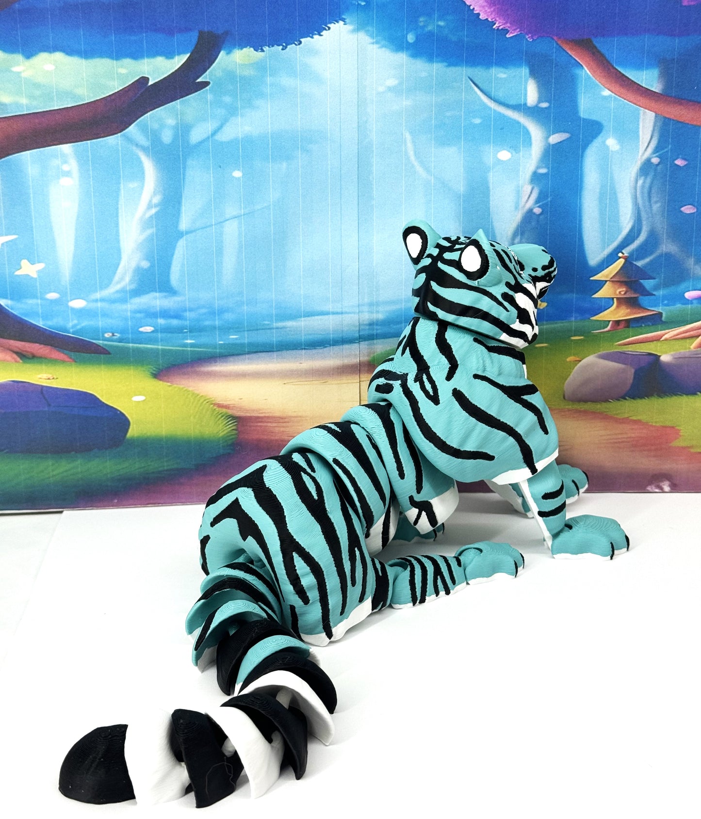 Articulated 3D Printed Tiger Toy, 12" Wild Animal Creature, Articulated Safari Animal for Home Office Executive Desk Decoration AT001-TEAL