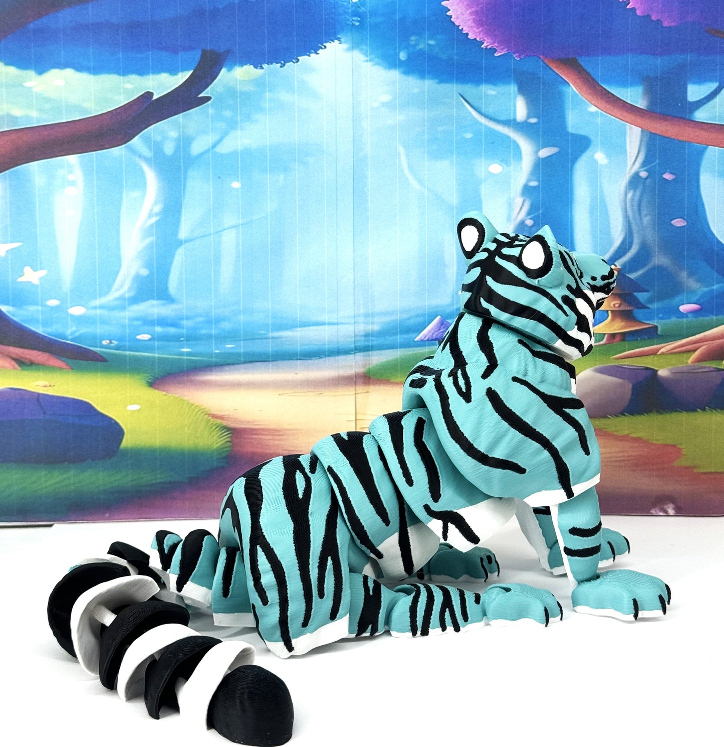 Articulated 3D Printed Tiger Toy, 12" Wild Animal Creature, Articulated Safari Animal for Home Office Executive Desk Decoration AT001-TEAL