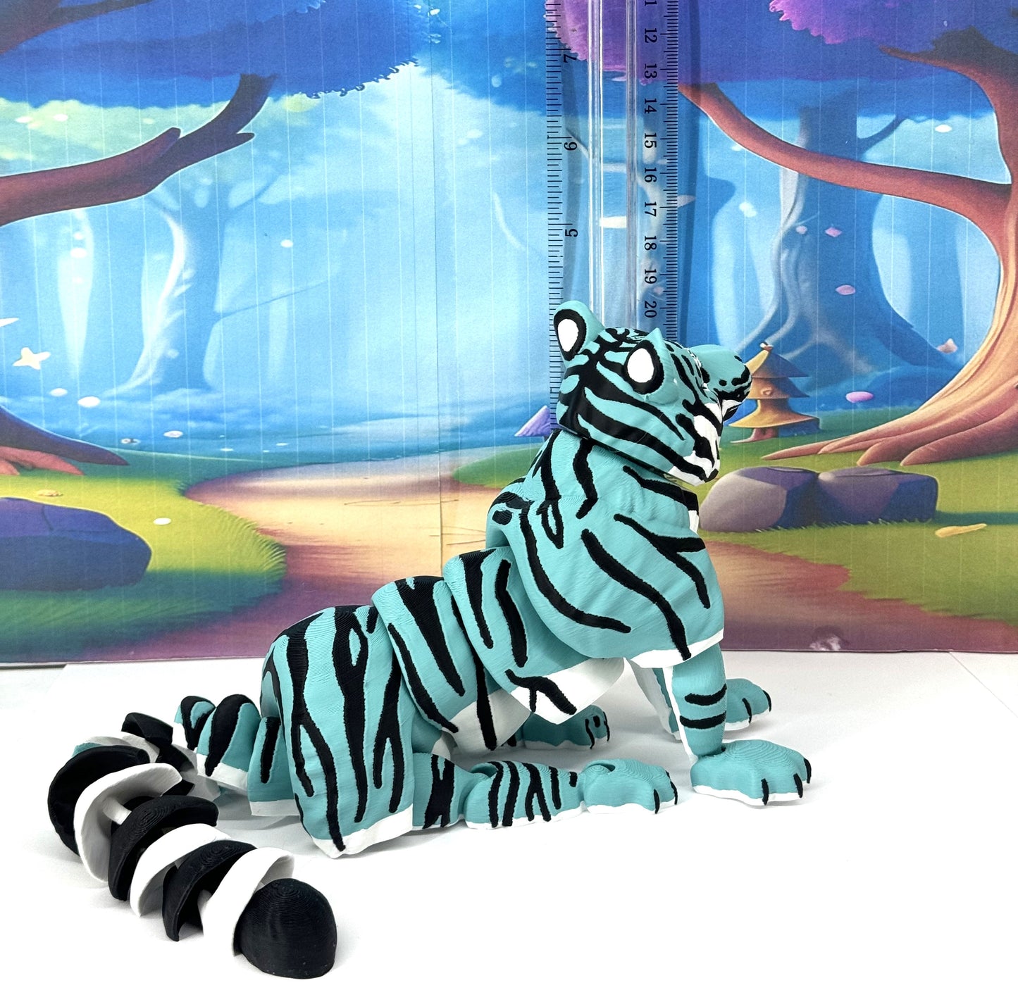 Articulated 3D Printed Tiger Toy, 12" Wild Animal Creature, Articulated Safari Animal for Home Office Executive Desk Decoration AT001-TEAL