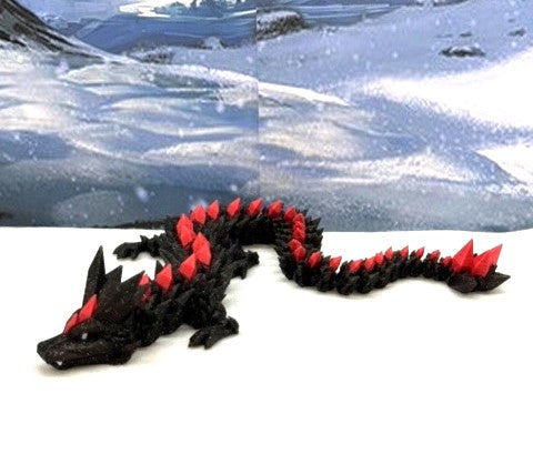 3D Printed Dragon with Egg, Articulated Black and Red Crystal Dragon, Fidget ADHD Dragon Toy - D022