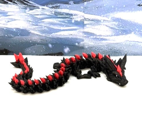 3D Printed Dragon with Egg, Articulated Black and Red Crystal Dragon, Fidget ADHD Dragon Toy - D022