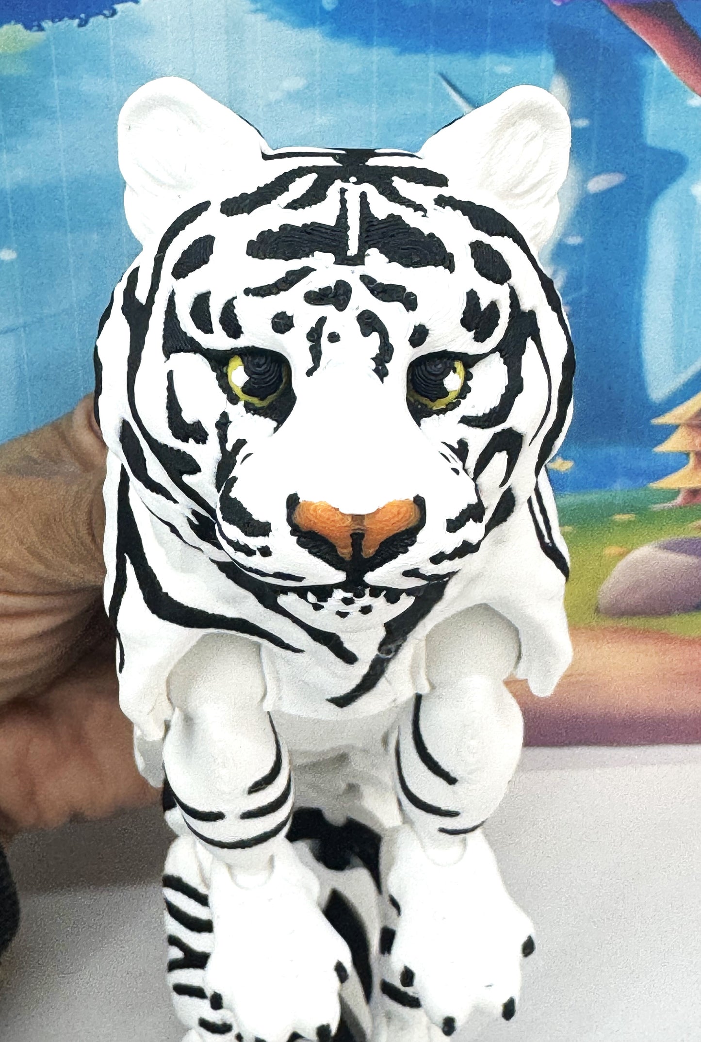 2pcs Articulated 3D Printed Tigers Toy, 12" Wild Animal Creature, Articulated Safari Animal for Home Office Executive Desk Decoration AT001-WHITE-PINK