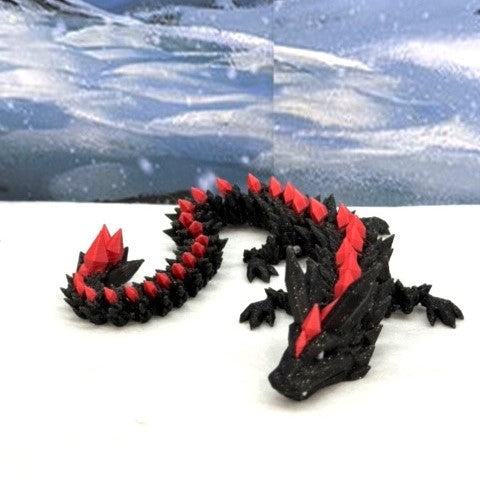 3D Printed Dragon with Egg, Articulated Black and Red Crystal Dragon, Fidget ADHD Dragon Toy - D022